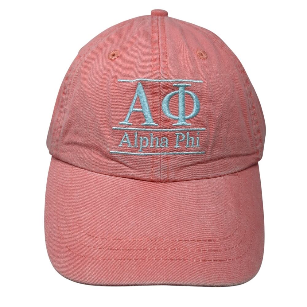 Alpha Phi Slideback Hat Pink One Size Embroidered Leather Strap Adams